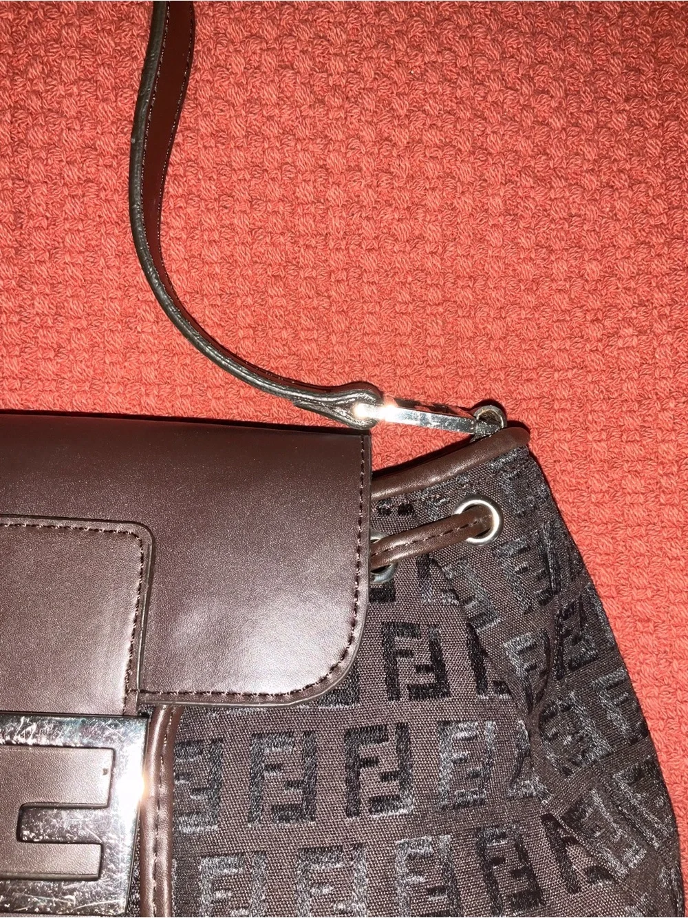 Fendi Brown Monogram Shoulder Bag with Silver Hardware